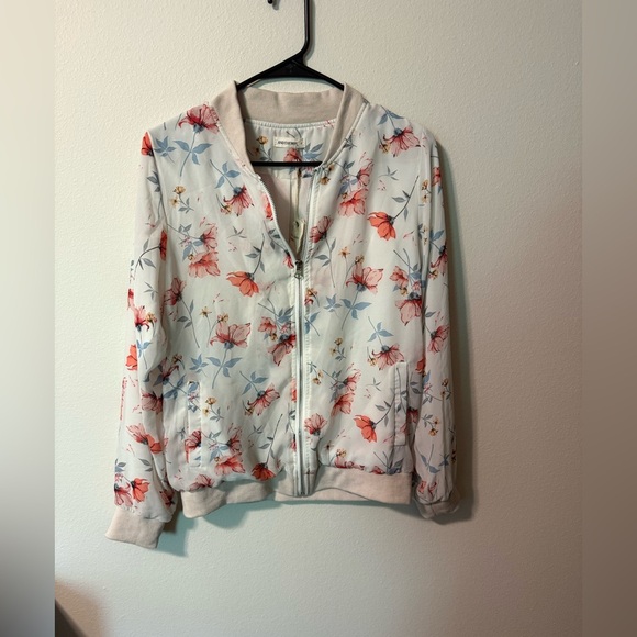 Floral Bomber Jacket with Red and Blue Accents - Picture 1 of 5